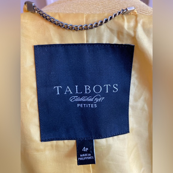 Talbots Yellow Mustard Double Breasted Herringbone Wool Peacoat Size Petite 4P - Picture 10 of 10
